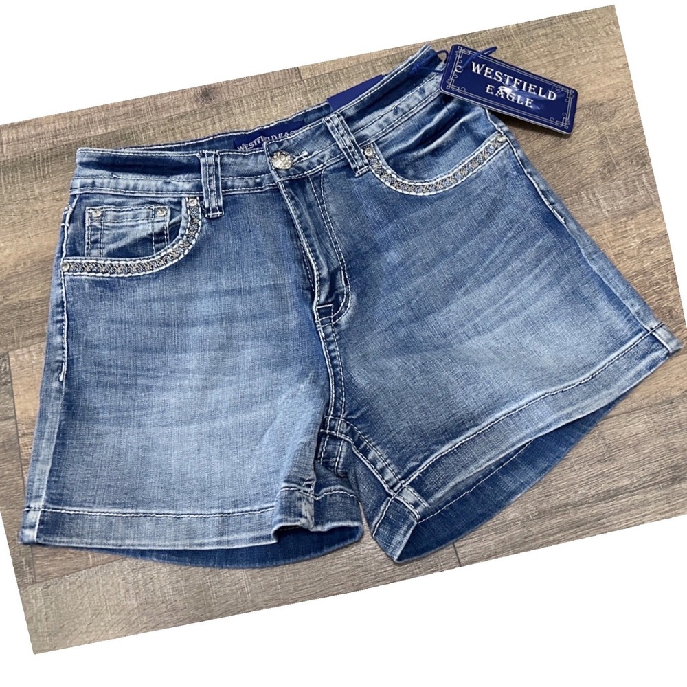 Westfield Eagle Womens Embroidered Rhinestone Denim Shorts Size 11 COMFORTABLE!! - Picture 2 of 8